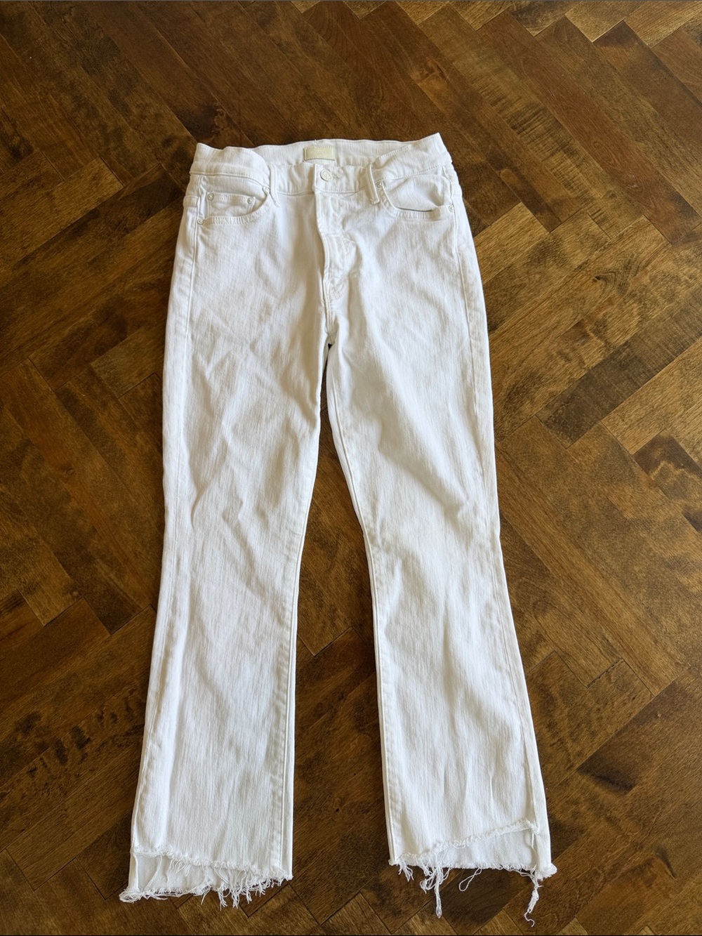 MOTHER White insider crop step fray